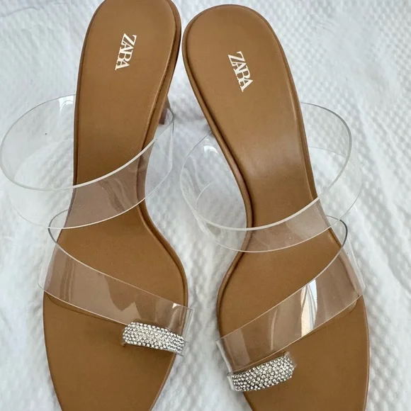Zara New without tag Tan Clear Strap Ring Detail Heels - Picture 2 of 7